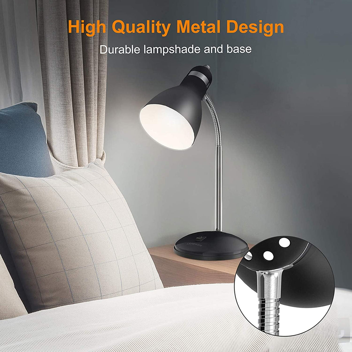 Elladera LEPOWER Metal Desk Lamp, Adjustable Gooseneck Reading Lamp for Home,