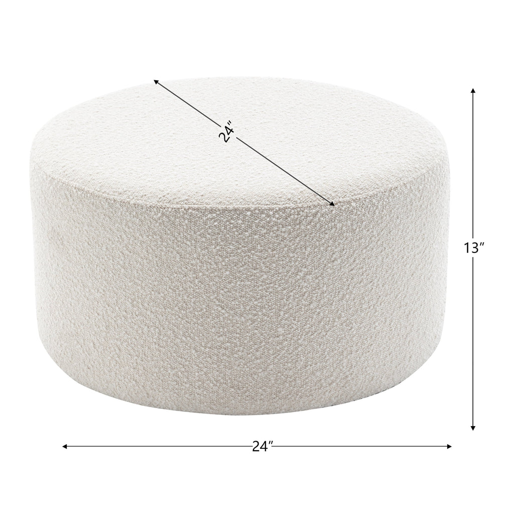 Elladera Modern Round Boucle Upholstered Ottoman with Soft Padded Seat