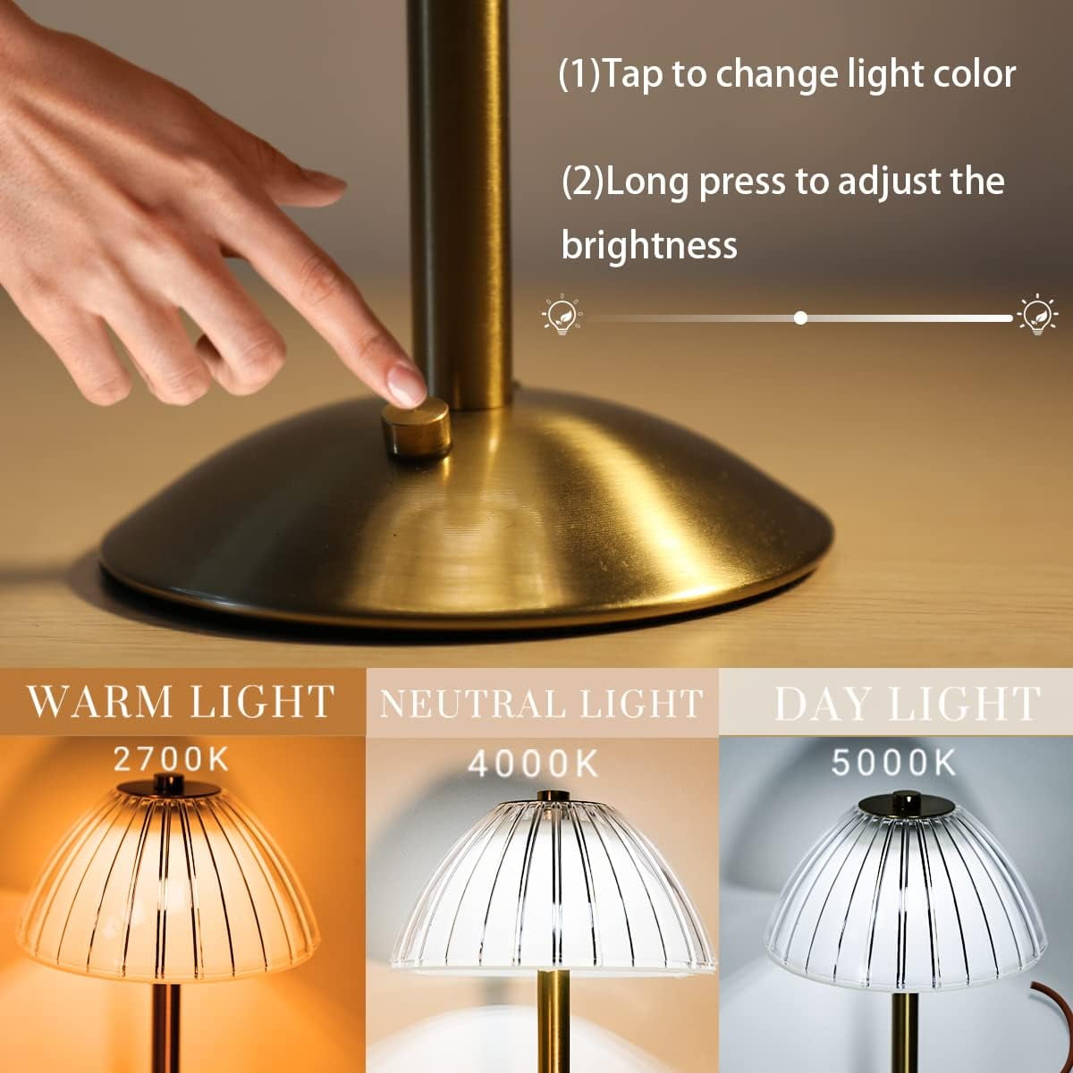 Elladera with Touch Sensor, 3 Color Dimmable Adjustable Brightness, Rechargeable