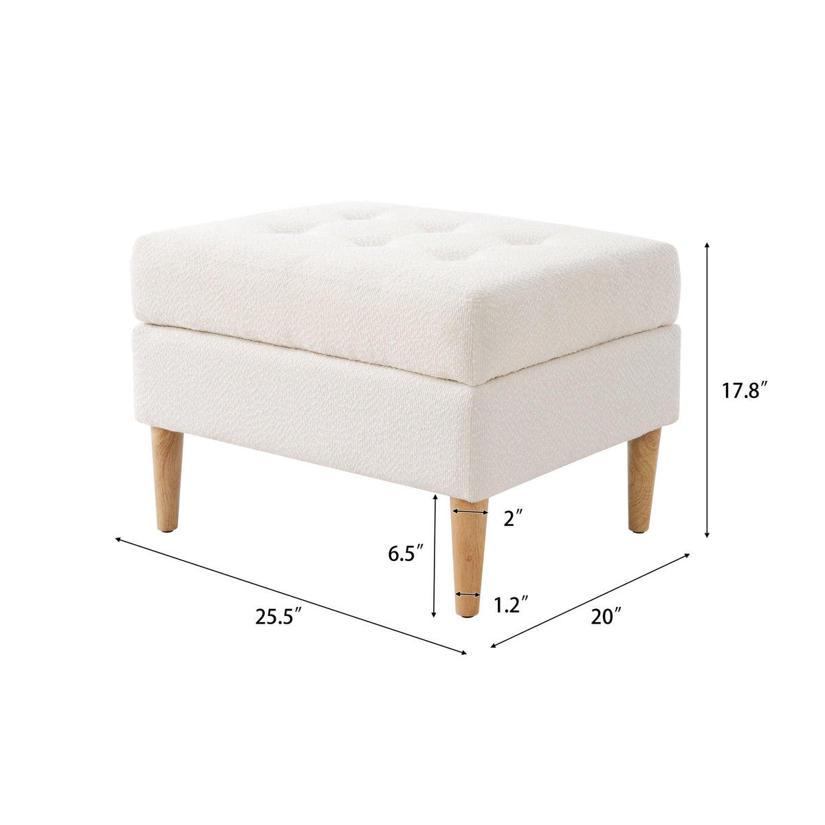 Elladera Christopher Knight Home Tufted Boucle Upholstered Ottoman with Rubberwood