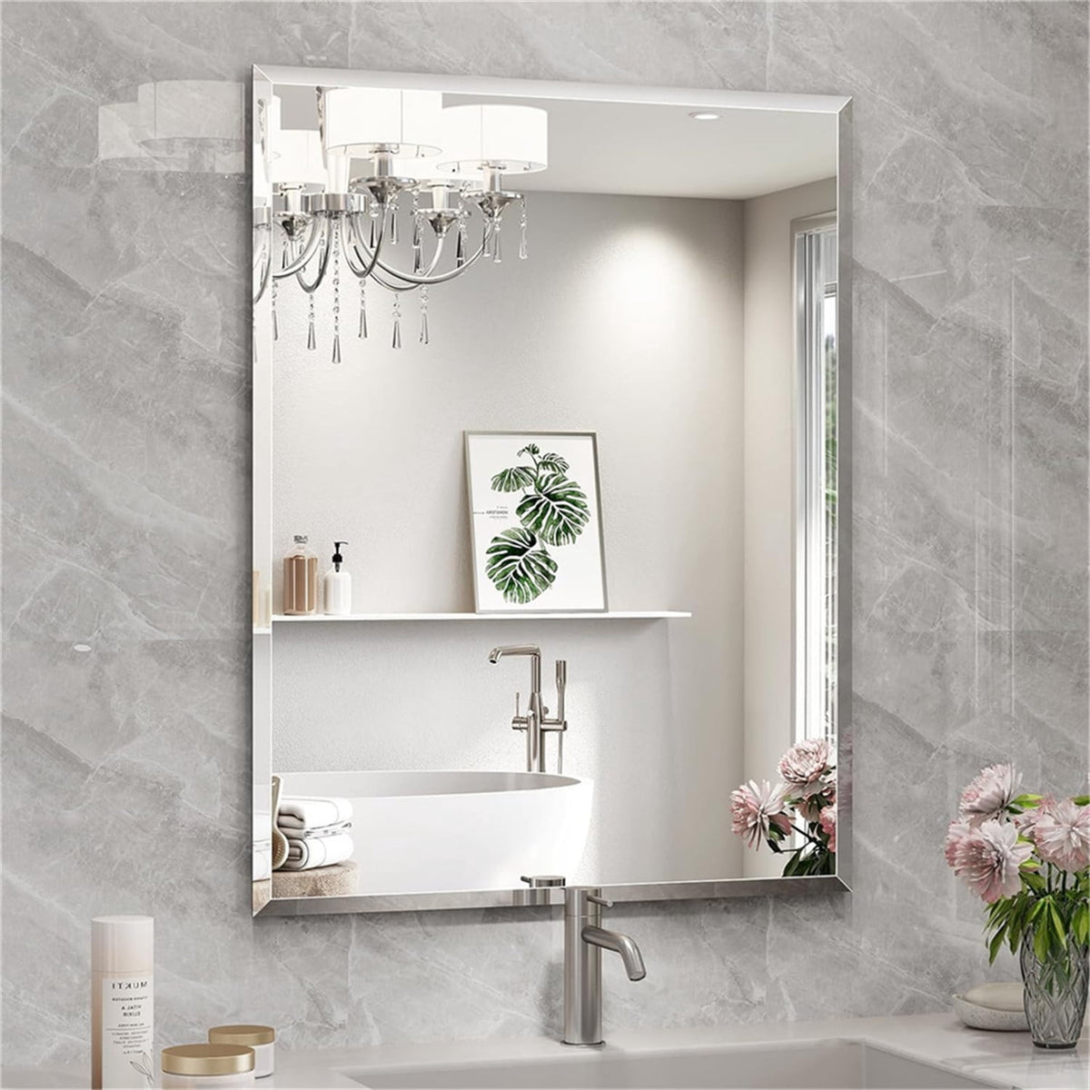 Elladera LUVODI 24x34inch Beveled Polished Wall Mirror Frameless Bathroom Mirrors