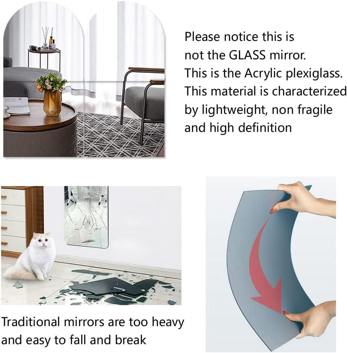 Elladera Full Body Length Mirrors for Walls, 12x12 4pcs Acrylic Plexiglass