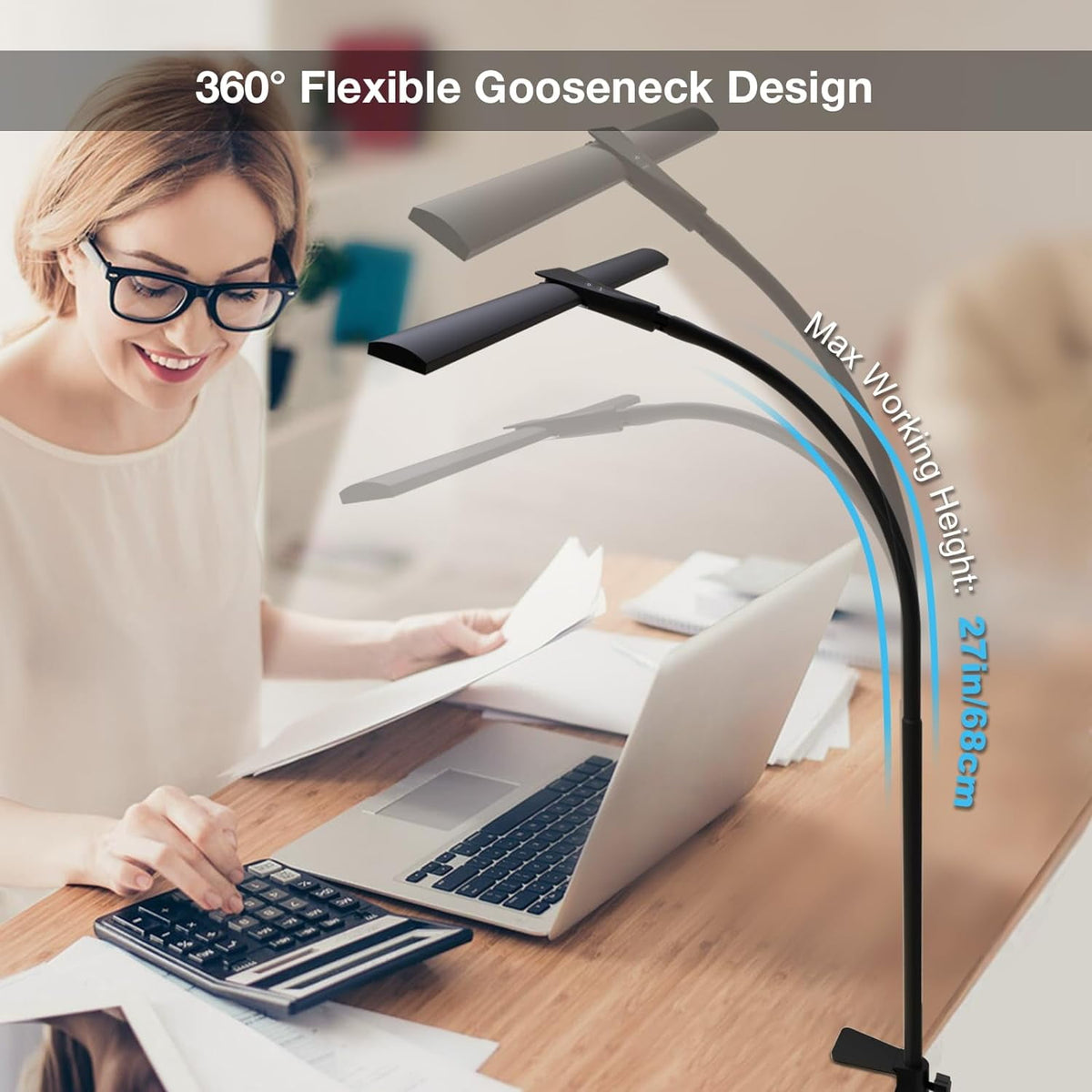 Elladera LED Desk Lamps for Home Office, Double Head Monitor Light- Flexible Hose,