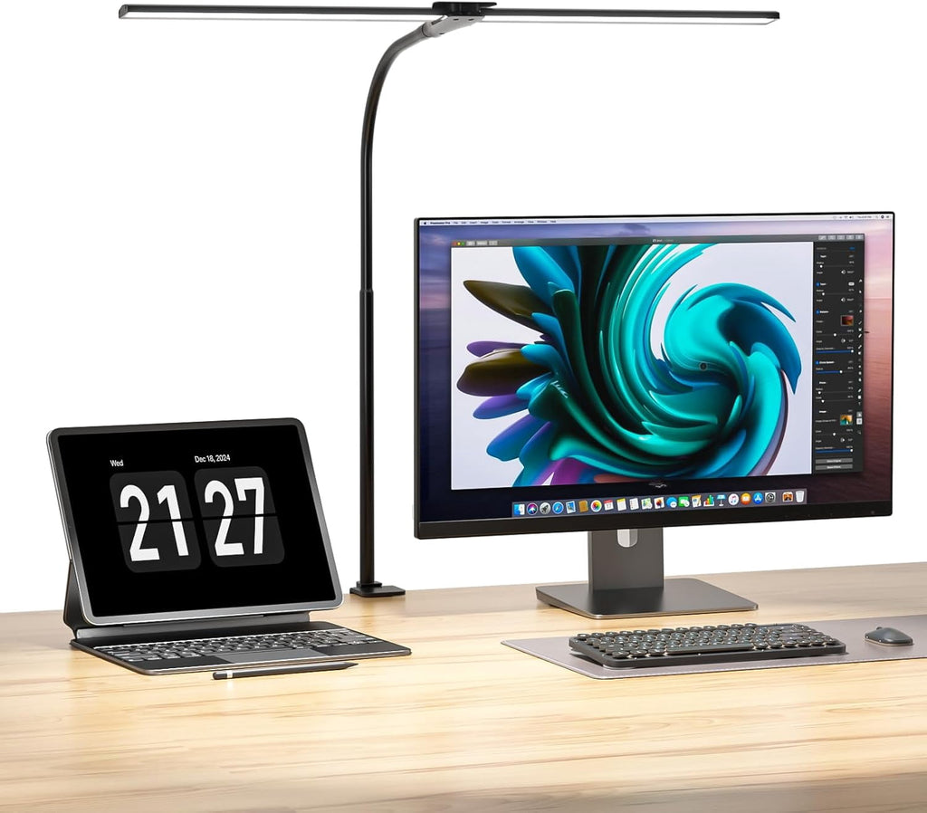Elladera LED Desk Lamps for Home Office, Double Head Monitor Light- Flexible Hose,