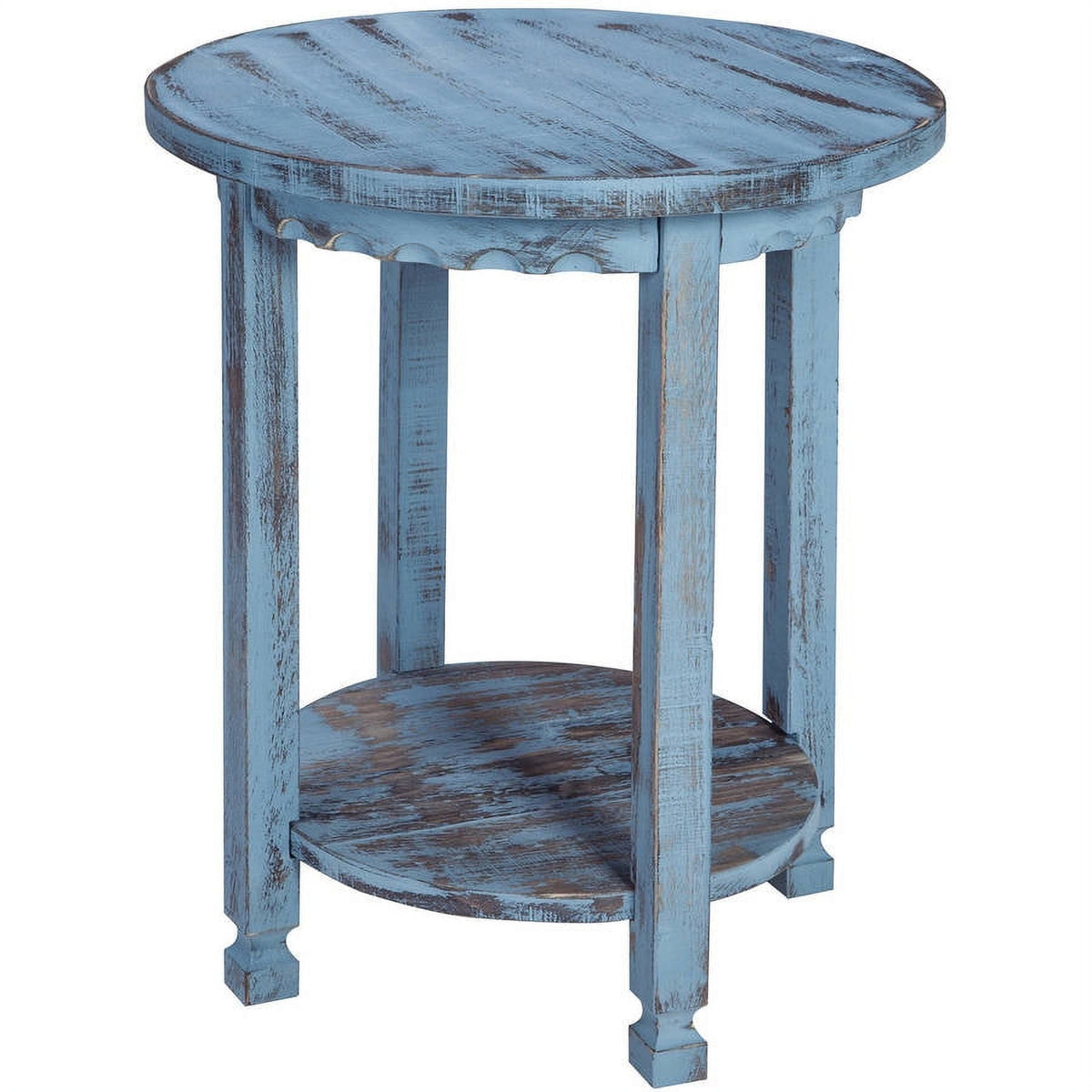 Elladera Alaterre Country Cottage Round End Table, Blue Antique Finish