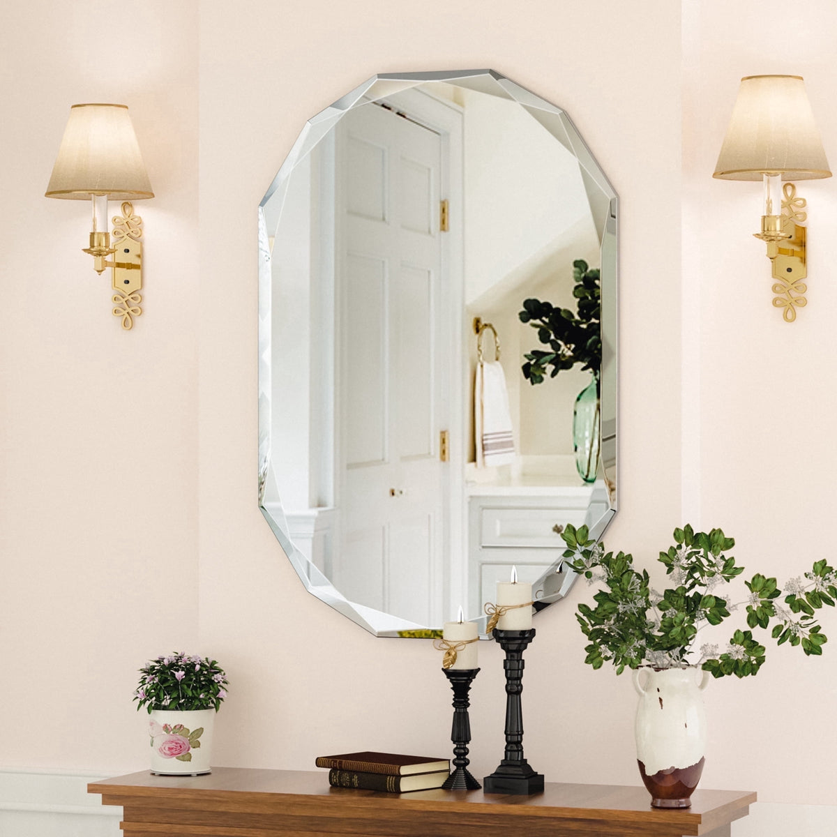 Elladera Antok 20x30 Inch Beveled Edge Frameless Bathroom Vanity Mirror, Wall Mount