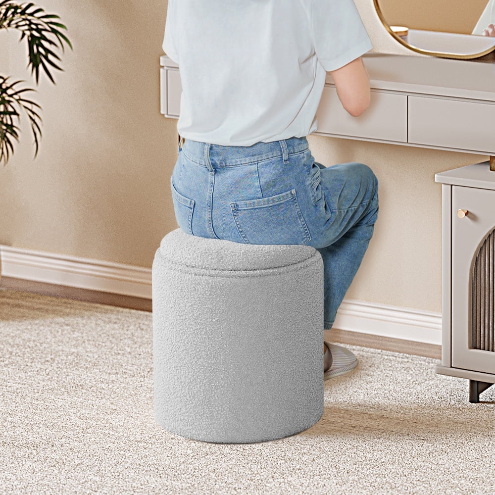 Elladera B FSOBEIIALEO Storage Ottoman Round Boucle Teddy Foot Rest Cube with Wood