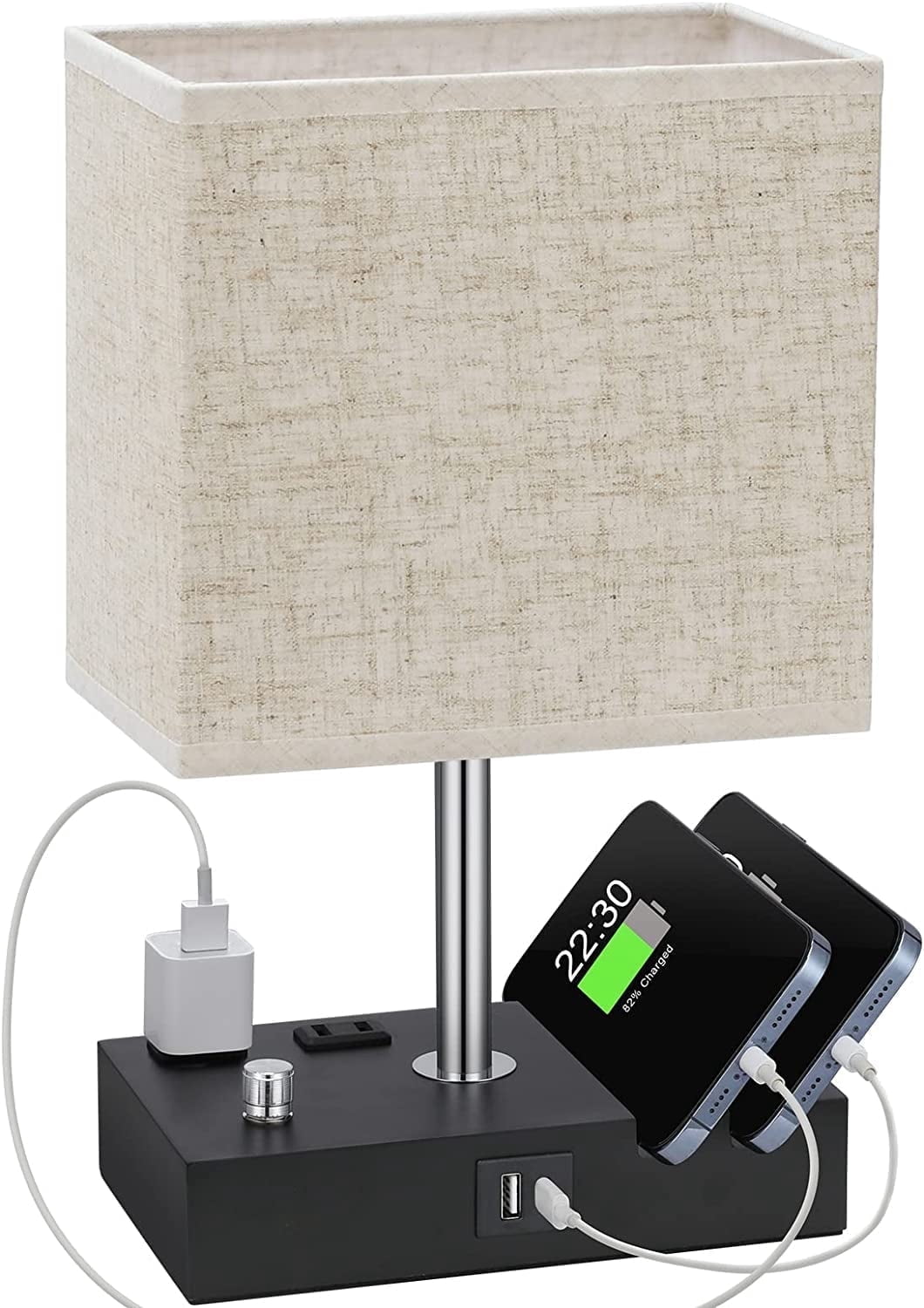 Elladera Bedside Table Lamp for Bedroom with Dual Fast USB Charging Ports, Fully
