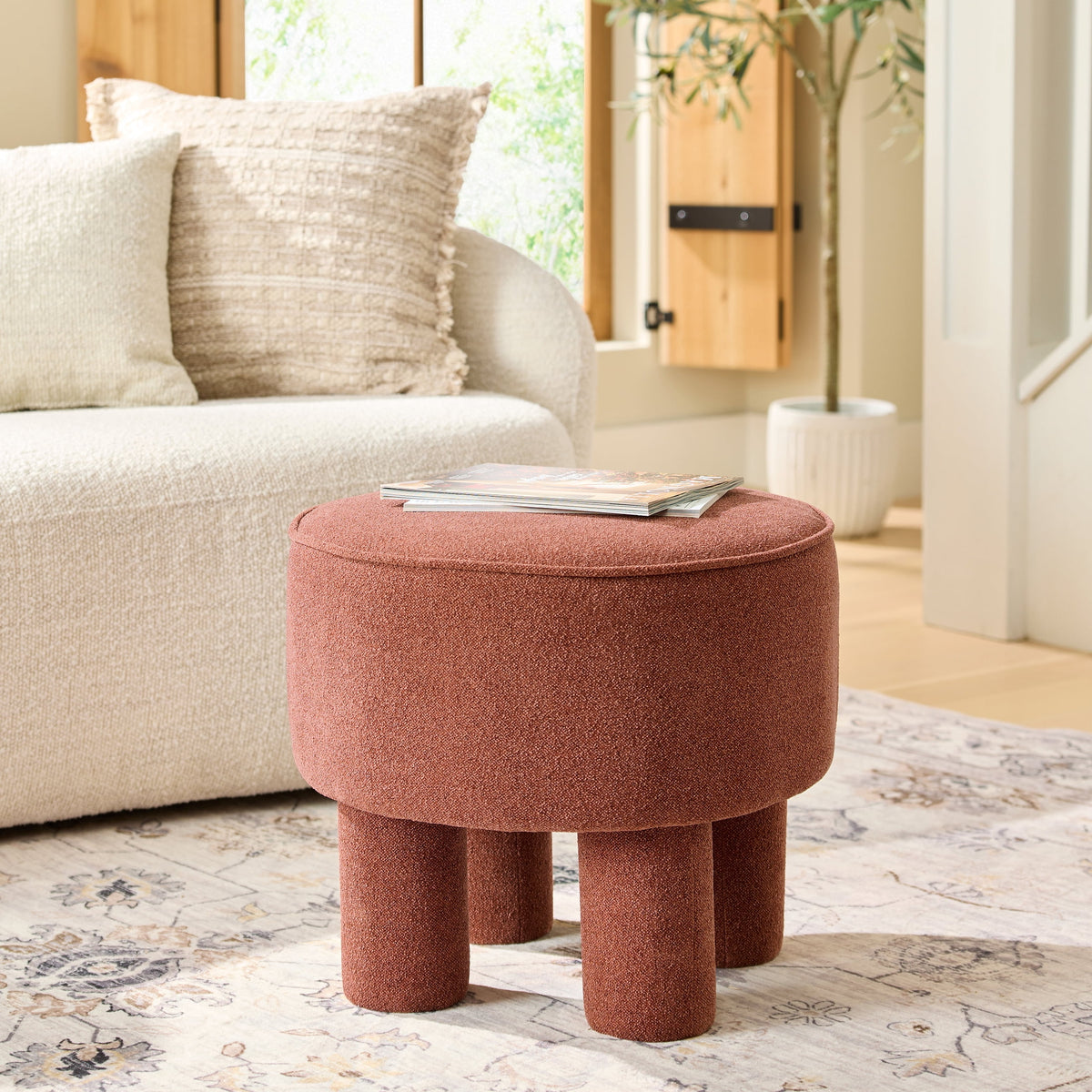 Elladera Adlin Ottoman, Cream Boucle