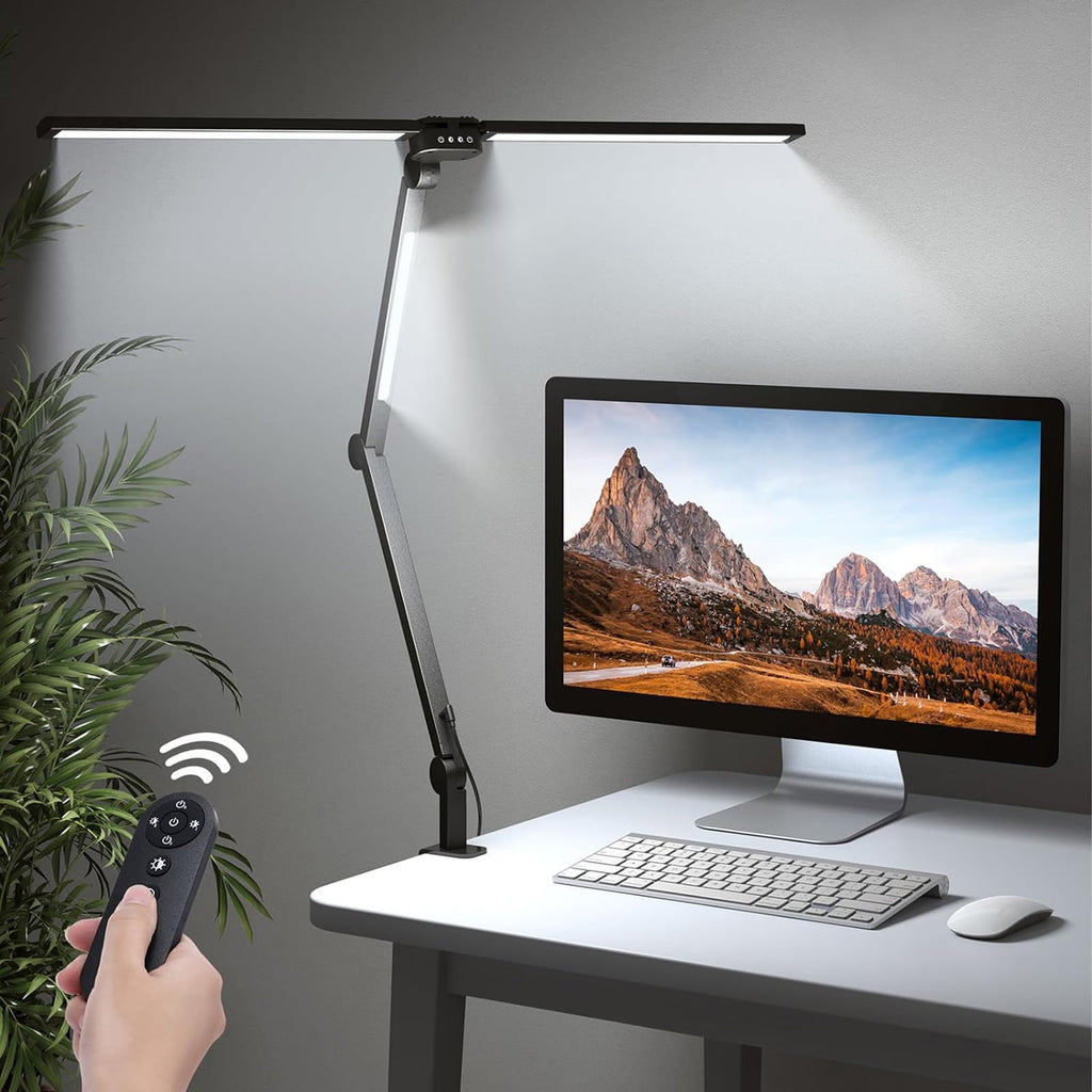 Elladera CAALOGT LED Desk Lamp, Dual Head 3-Light with Remote Control and Stepless