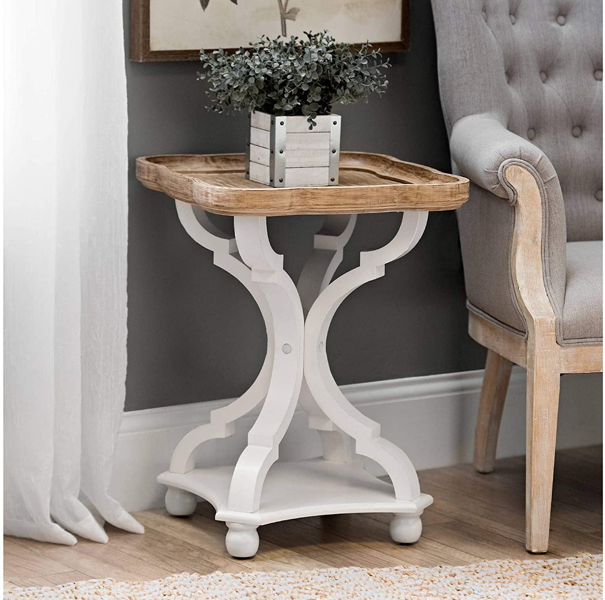 Elladera COZAYH Rustic Farmhouse Cottage Core Accent End Table, Natural Tray Top