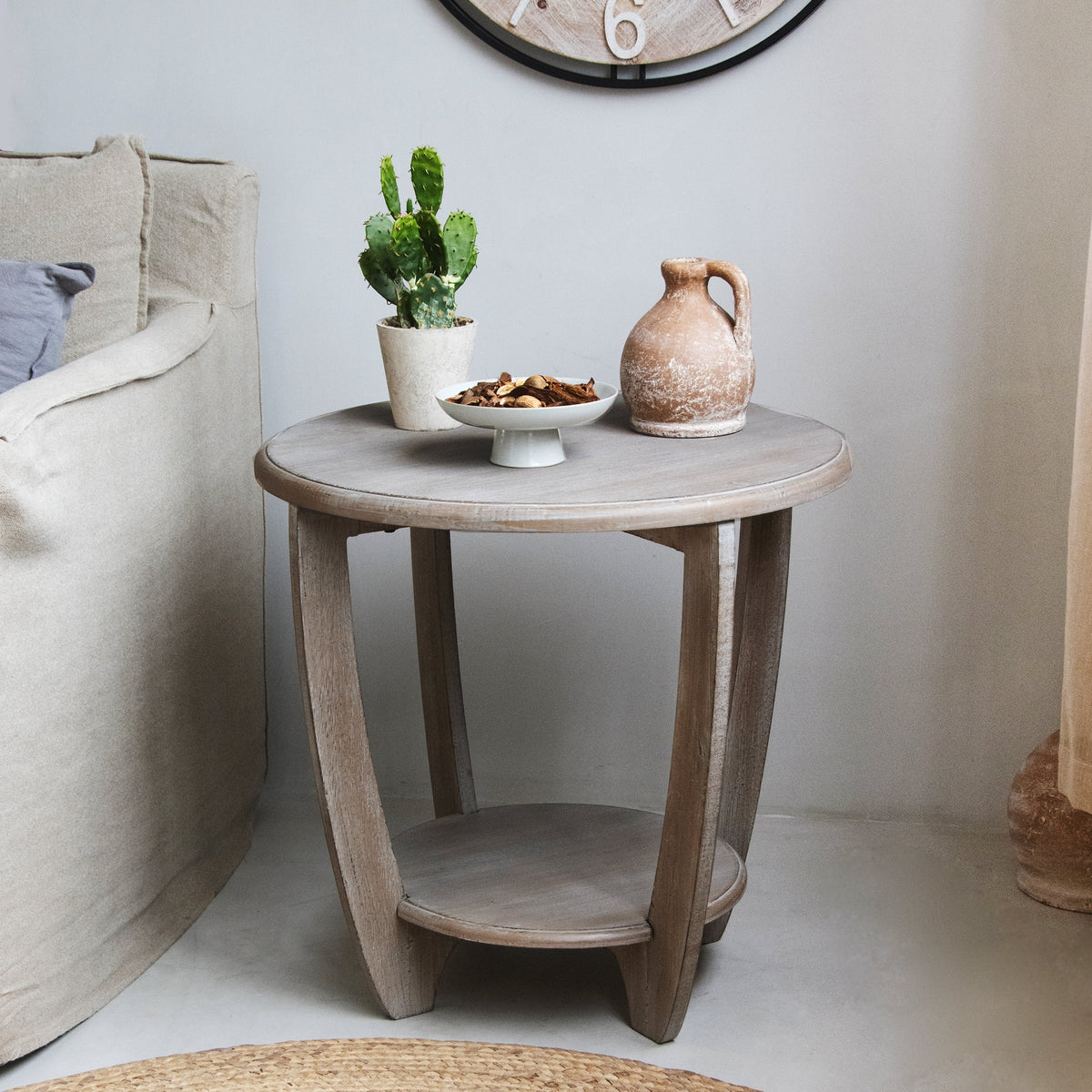 Elladera COZAYH Rustic Farmhouse Wooden End Table- Storage Shelf- Grey Finish