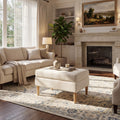Elladera Christopher Knight Home Tufted Boucle Upholstered Ottoman with Rubberwood