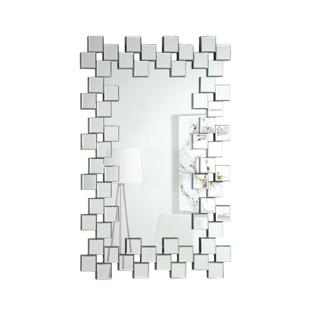 Elladera Pamela Frameless Wall Mirror with Staggered Tiles Silver