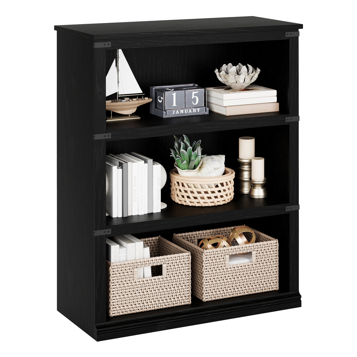 Elladera Compact Tall Farmhouse Bookshelf – Rustic Wooden Bookcase with Open