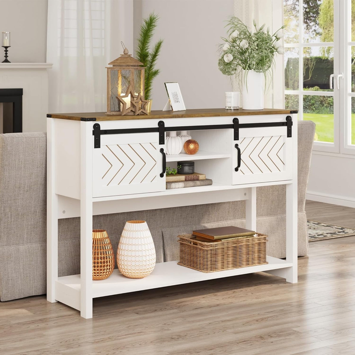 Elladera CozyHom Console Table With Storages&Shelves, Farmhouse Side Entryway Table