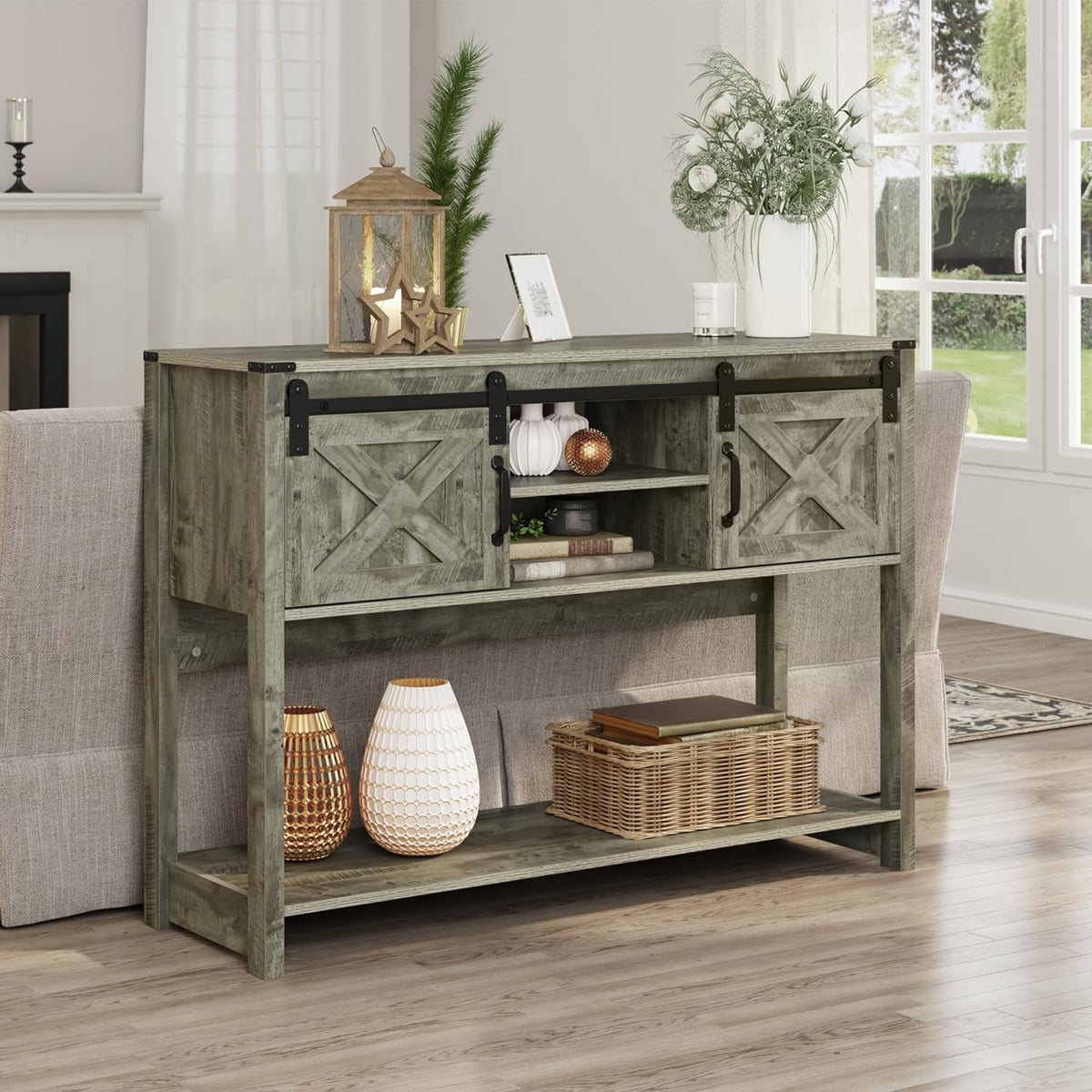 Elladera CozyHom Console Table With Storages&Shelves, Farmhouse Side Entryway Table