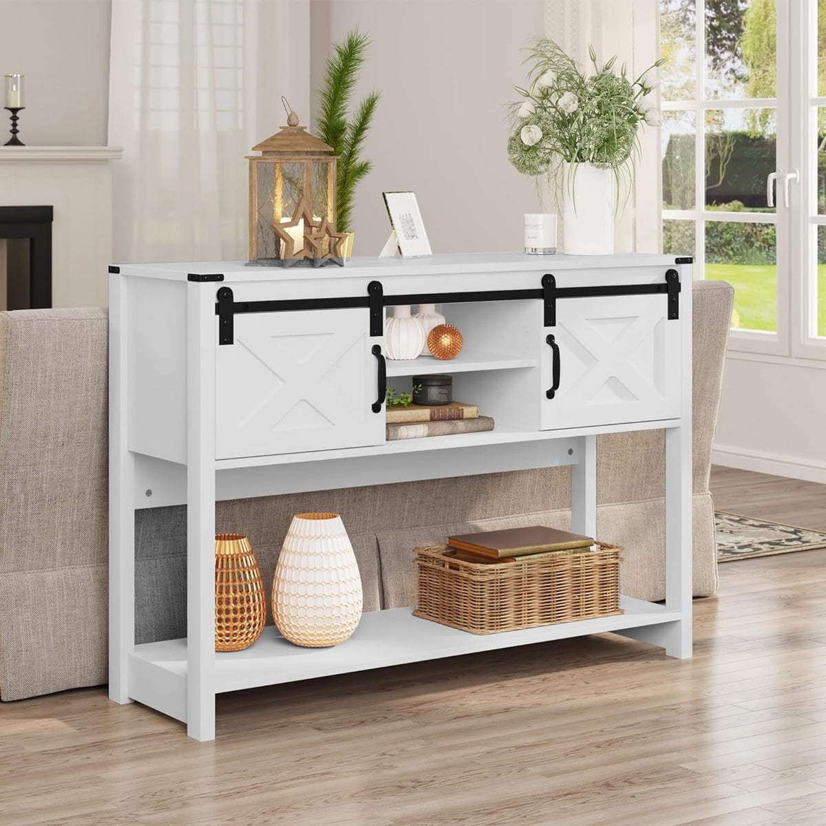 Elladera CozyHom Console Table With Storages&Shelves, Farmhouse Side Entryway Table