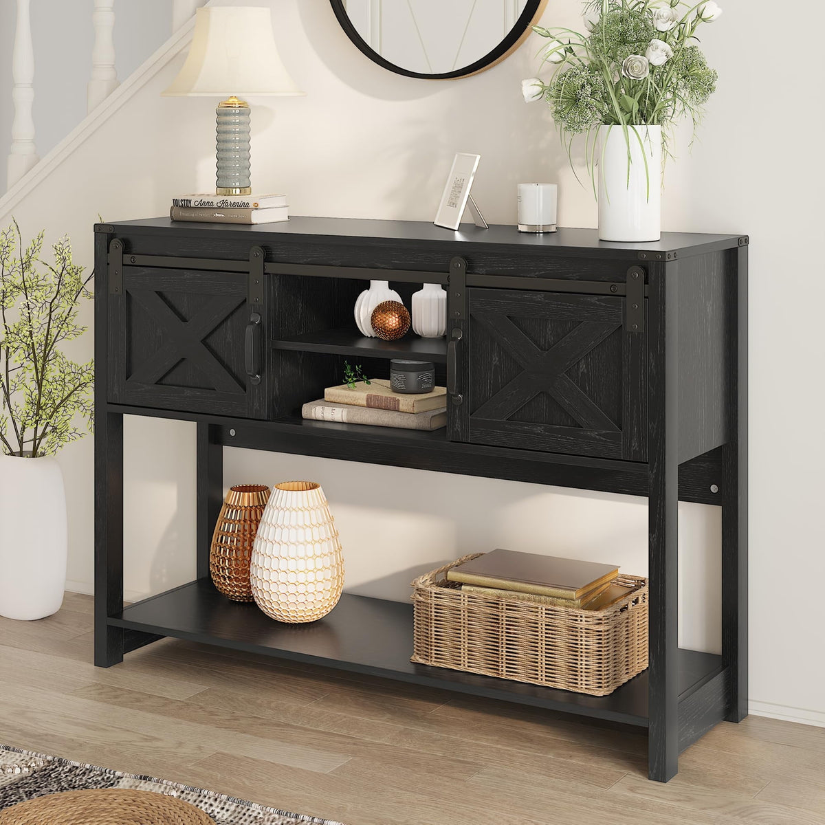 Elladera CozyHom Console Table With Storages&Shelves, Farmhouse Side Entryway Table