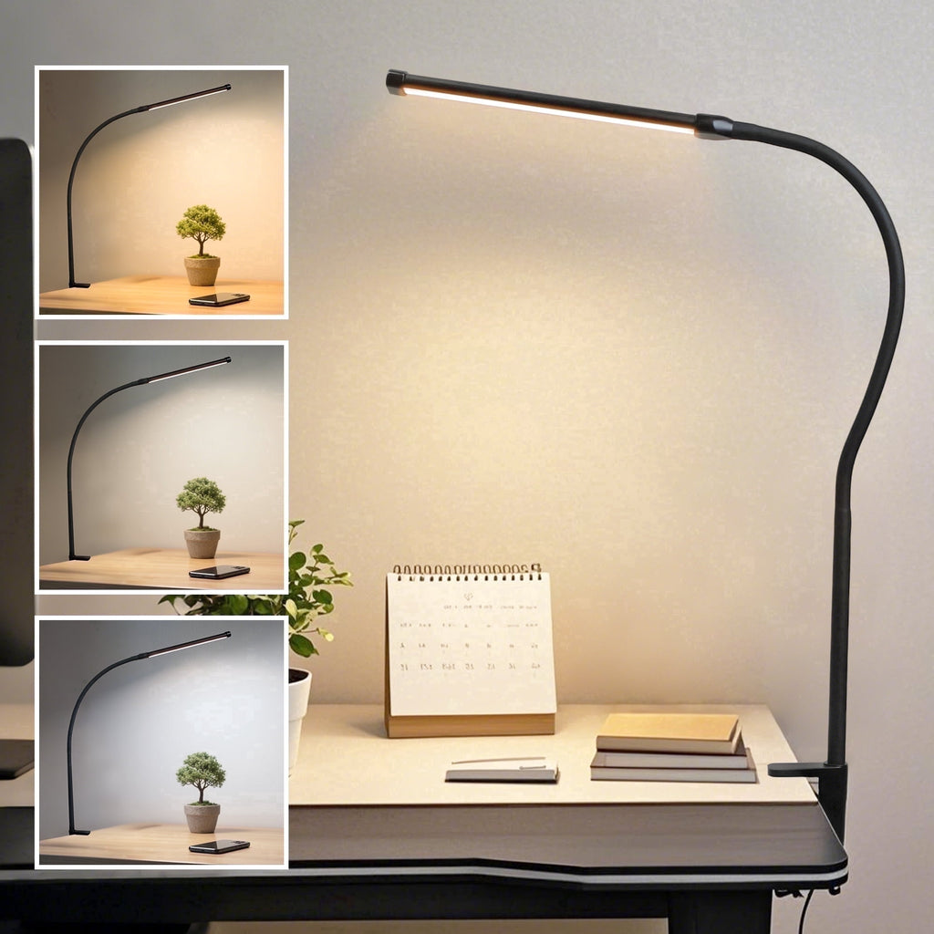 Elladera LED Desk Lamp, Clip-on Desk Lamp with 3 Color & 10 Brightness, Dimmable