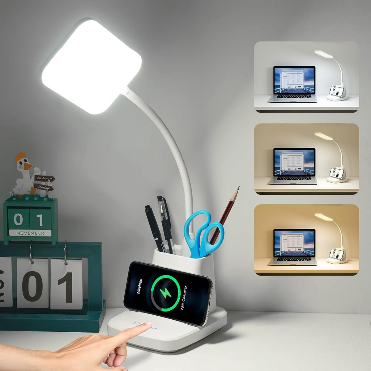 Elladera Desk Lamp with Wireless Charger, LED Desk Lamps for Home Office Eye-Caring