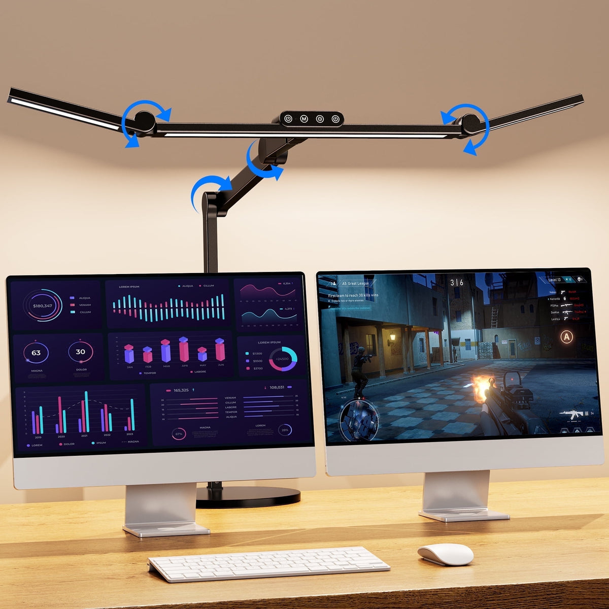 Elladera VicTsing 3-Light Bar Architect LED Desk Lamp, 35 Lighting Modes & 7 Joint