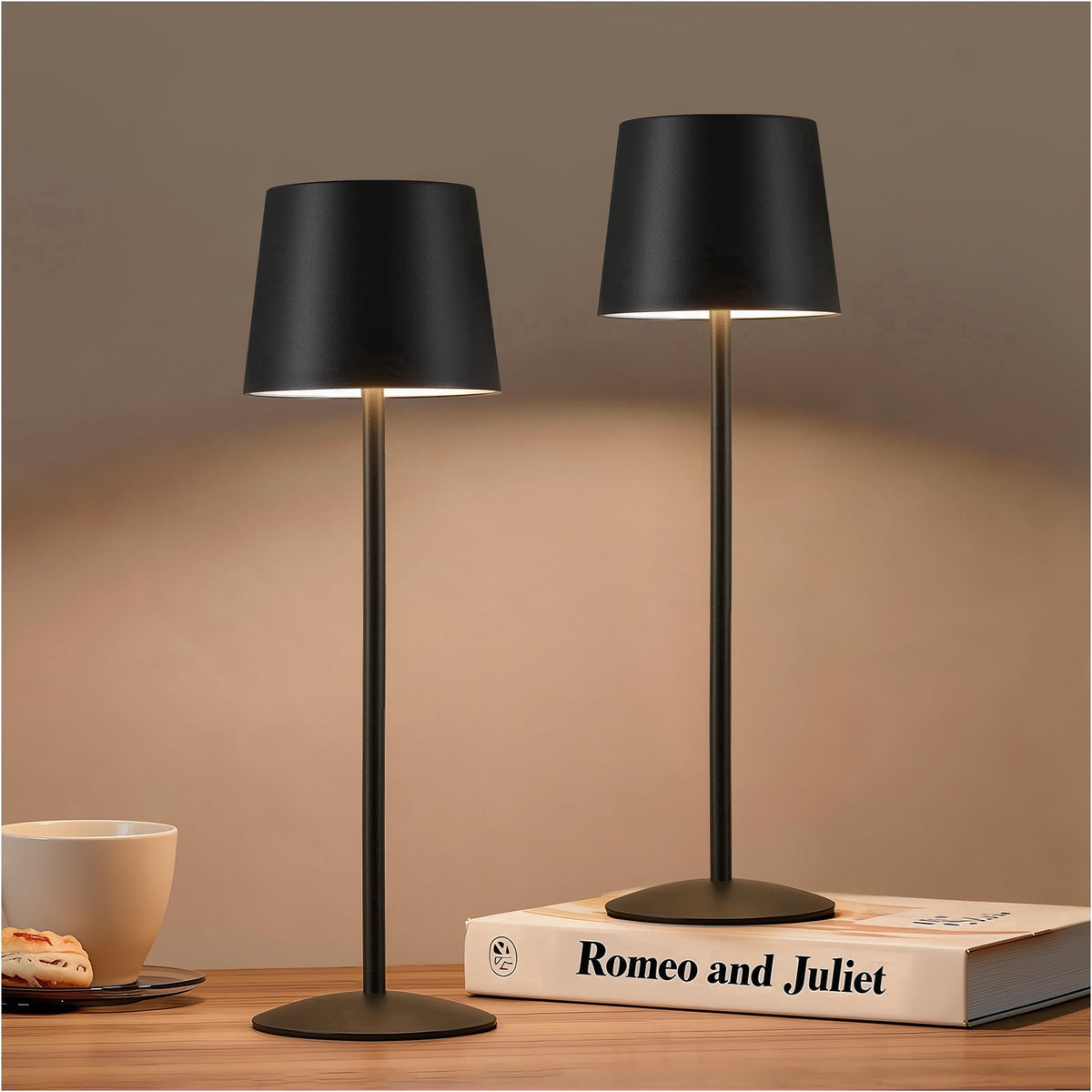 Elladera NATYSWAN Modern Black LED Desk Lamps 2-Pack, Adjustable Height, Touch