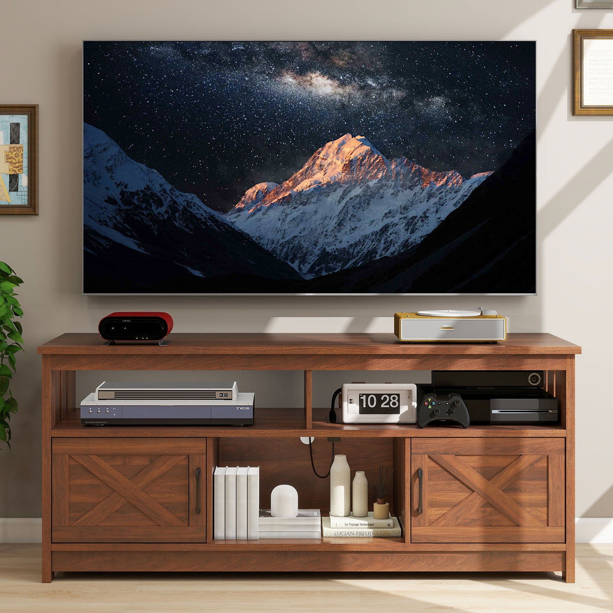 Elladera Dextrus Farmhouse TV Stand up to 65 inch with Power Outlet, Media Console