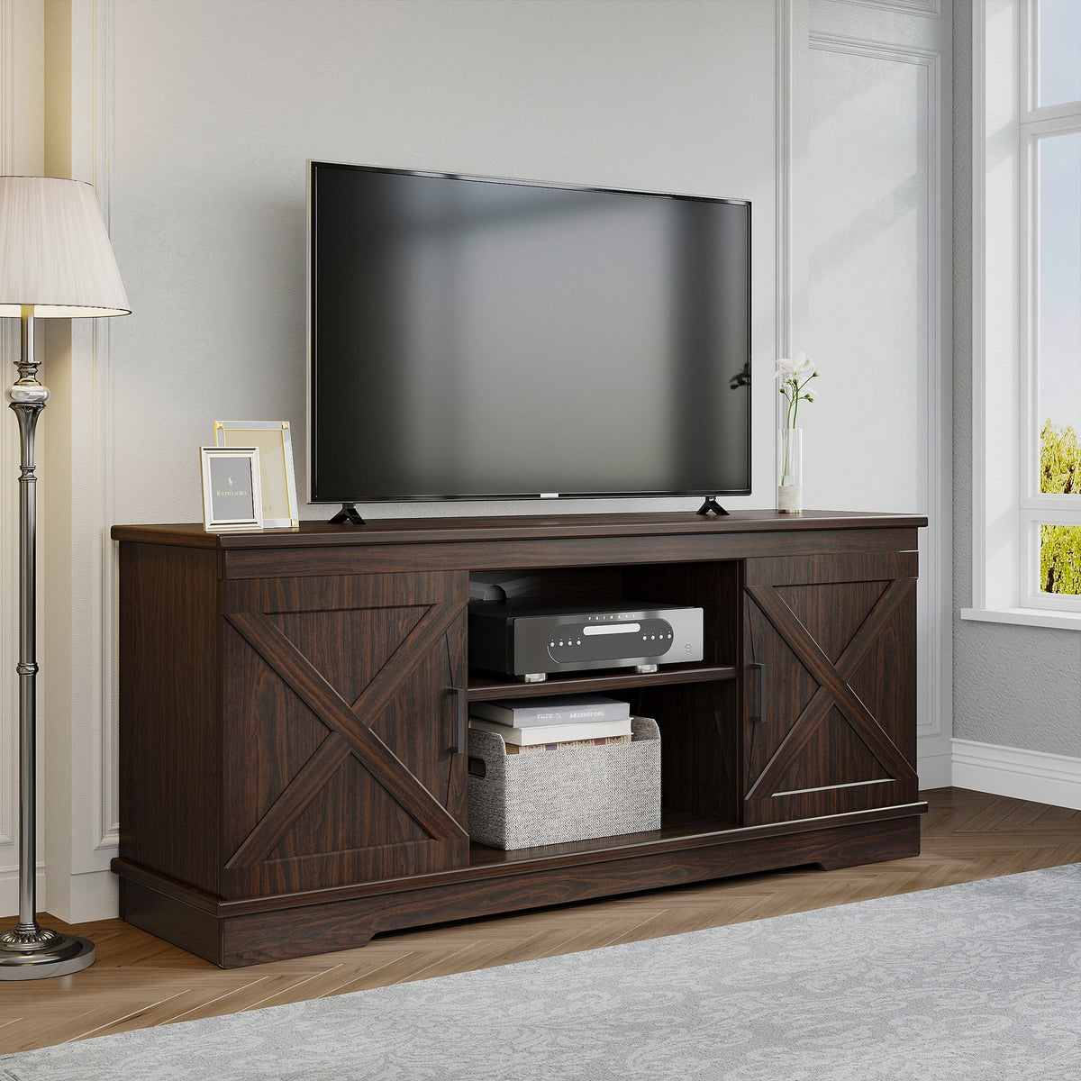 Elladera Dextrus Farmhouse TV Stand for 65 inch TV, Entertainment Center for Living
