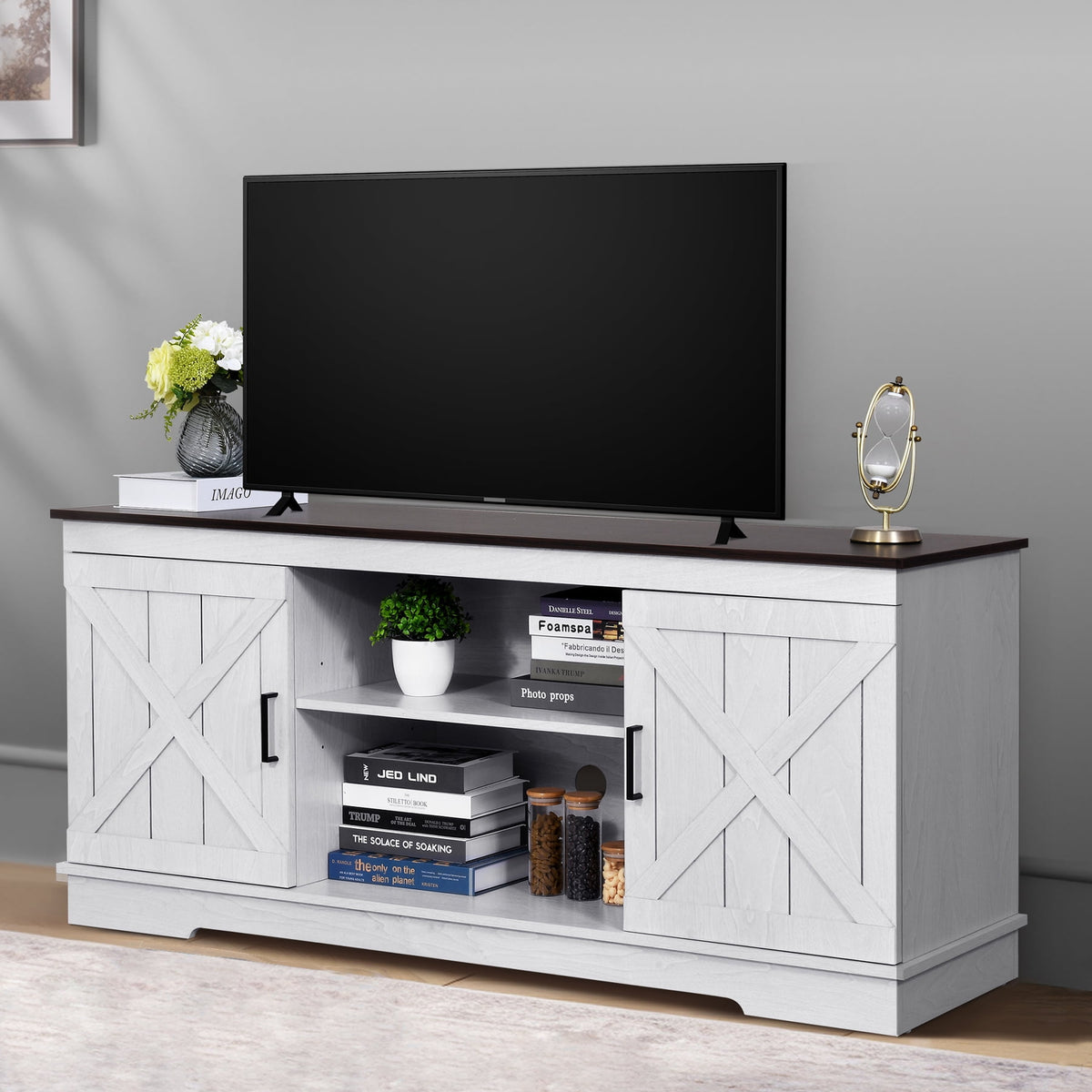 Elladera Dextrus Farmhouse TV Stand for 65 inch TV, Entertainment Center for Living