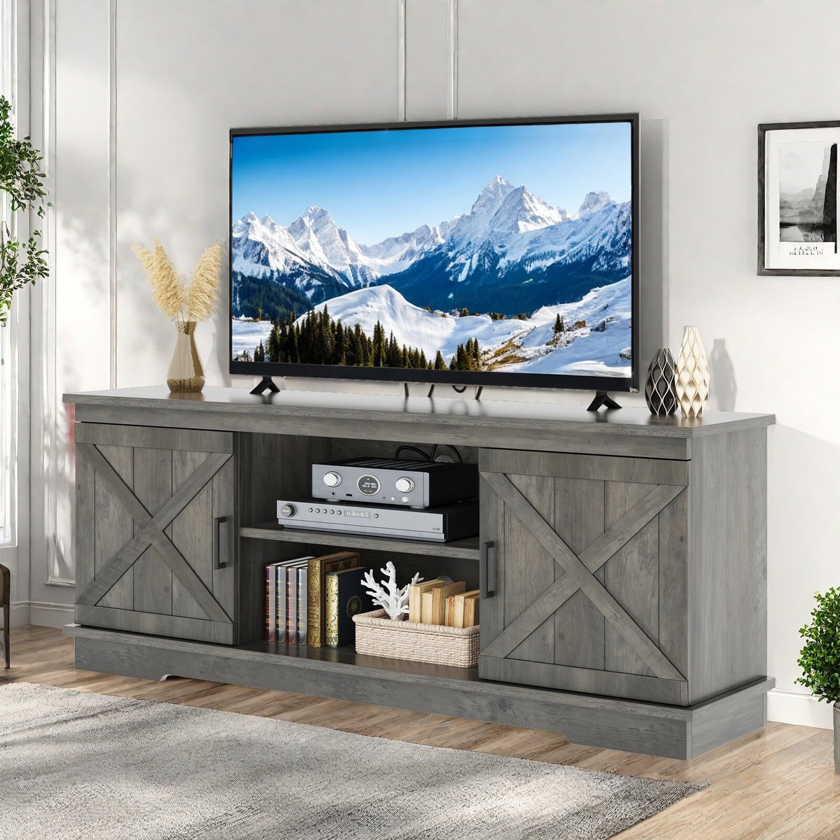 Elladera Dextrus Farmhouse TV Stand for 65 inch TV, Entertainment Center for Living