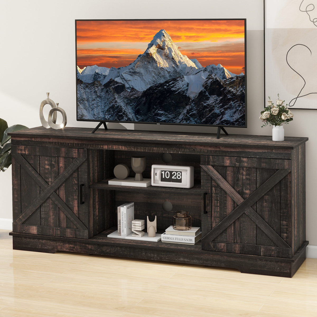 Elladera Dextrus Farmhouse TV Stand for 65 inch TV, Entertainment Center for Living
