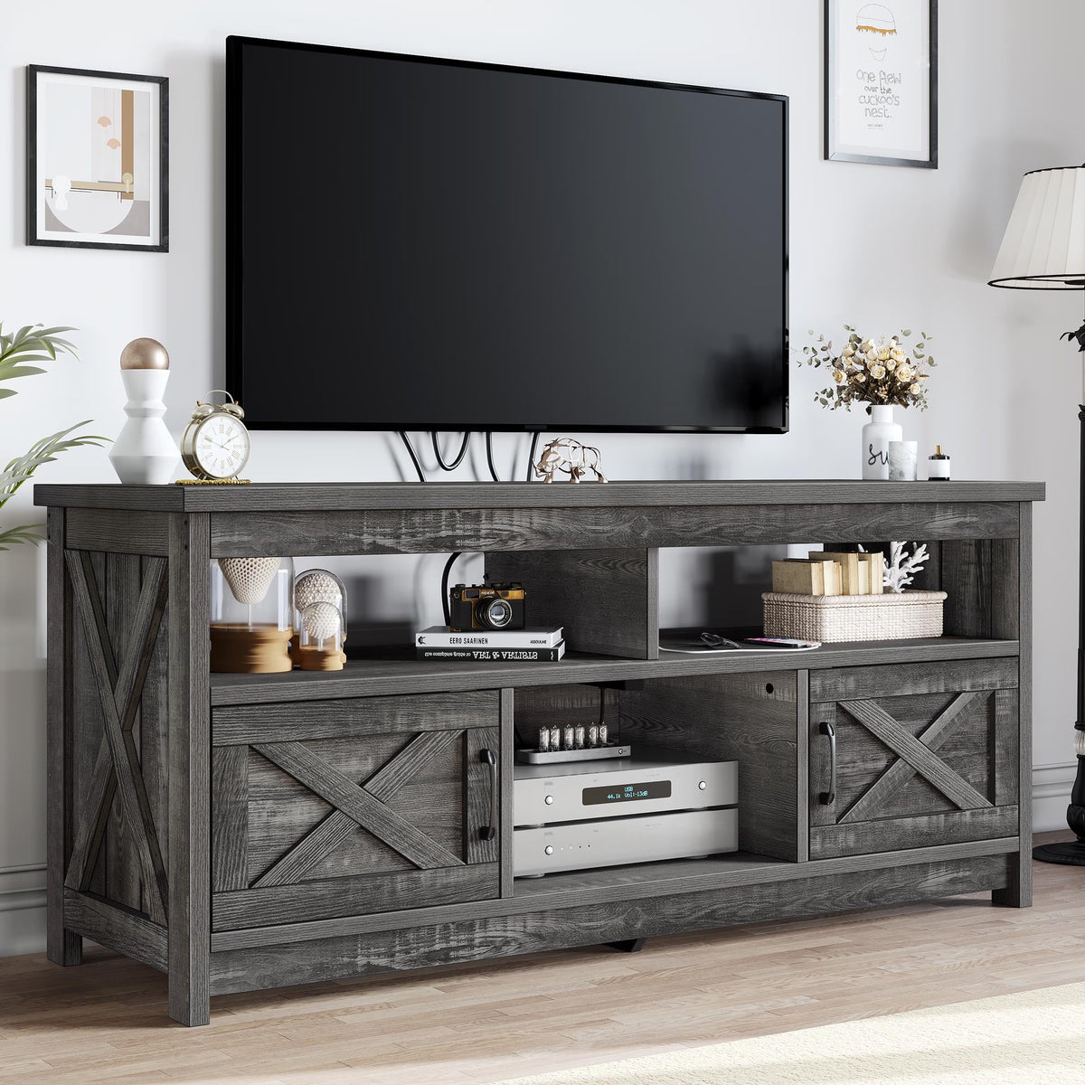 Elladera Dextrus Farmhouse TV Stand up to 65 inch with Power Outlet, Media Console