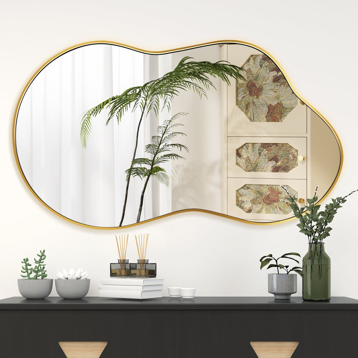 Elladera FRMALL 24"x36" Irregular Wall Mirror Gold Mirror Cloud Shaped