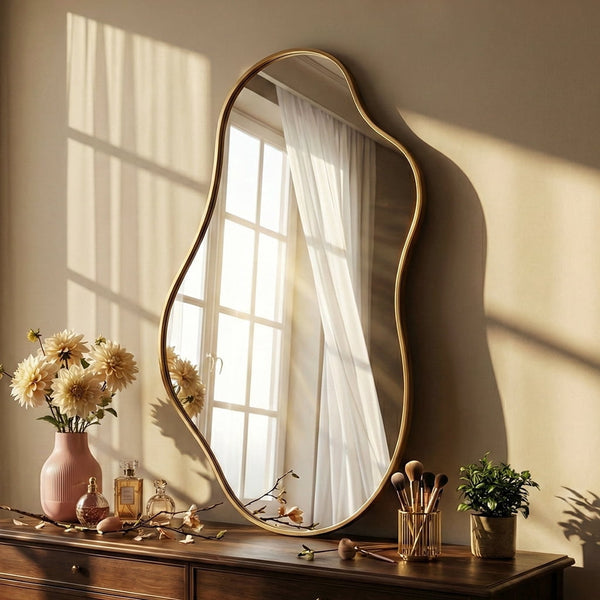 Elladera 20"x36" Irregular Wall Mirror, Gold Asymmetrical Teardrop