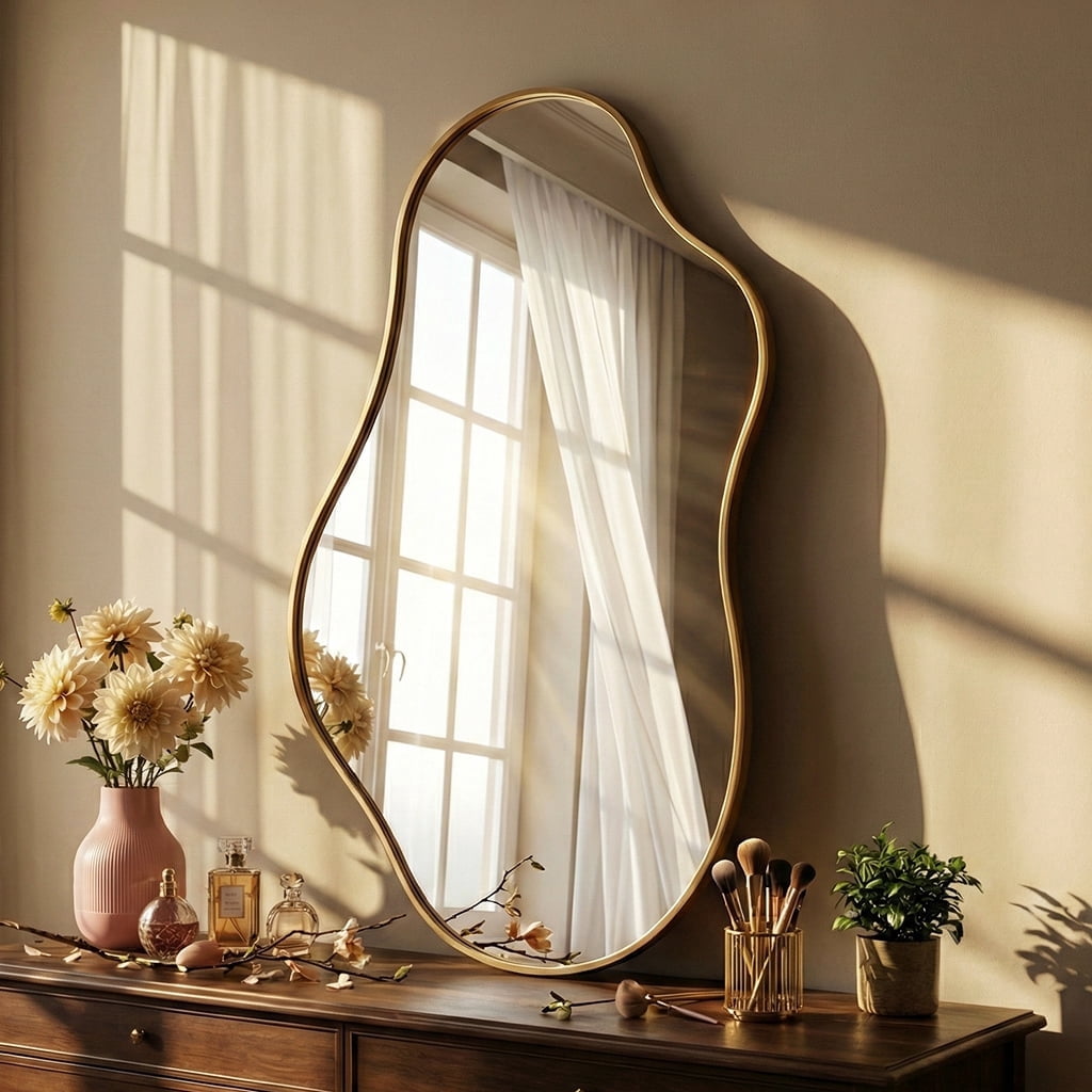 Elladera 20"x36" Irregular Wall Mirror, Gold Asymmetrical Teardrop