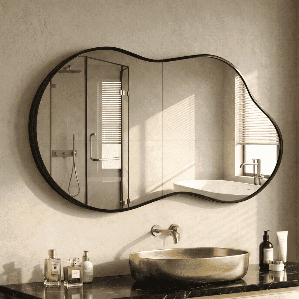 Elladera 24"x36" Irregular Wall Mirror, Cloud Shaped Gold Asymmetrical