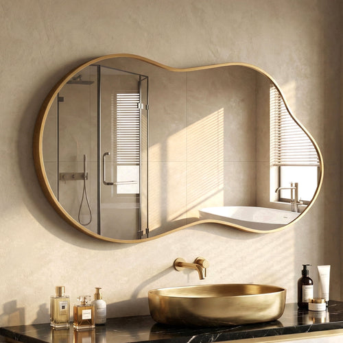 Elladera 24"x36" Irregular Wall Mirror, Cloud Shaped Gold Asymmetrical