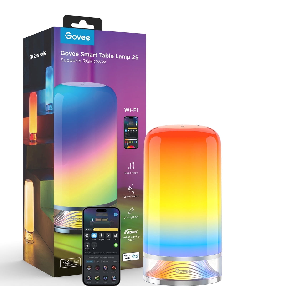 Elladera Govee Smart Table Lamp Bedside Lamp- RGBIC Color Changing, Dimmable, Touch