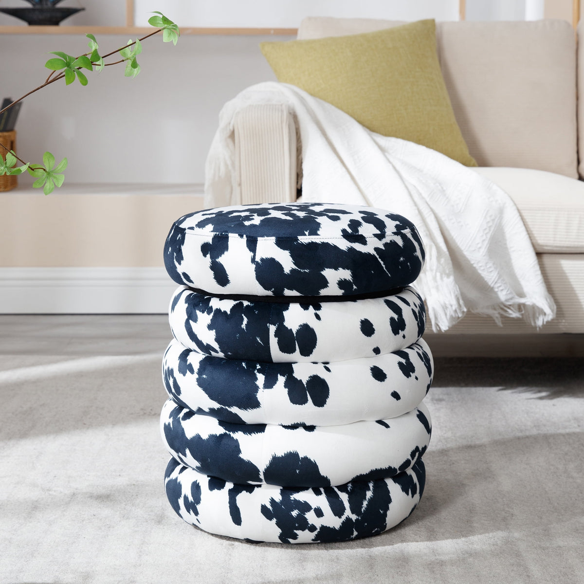 Elladera Guyou Round Storage Ottoman, Upholstered Sherpa Footstool, Small Boucle