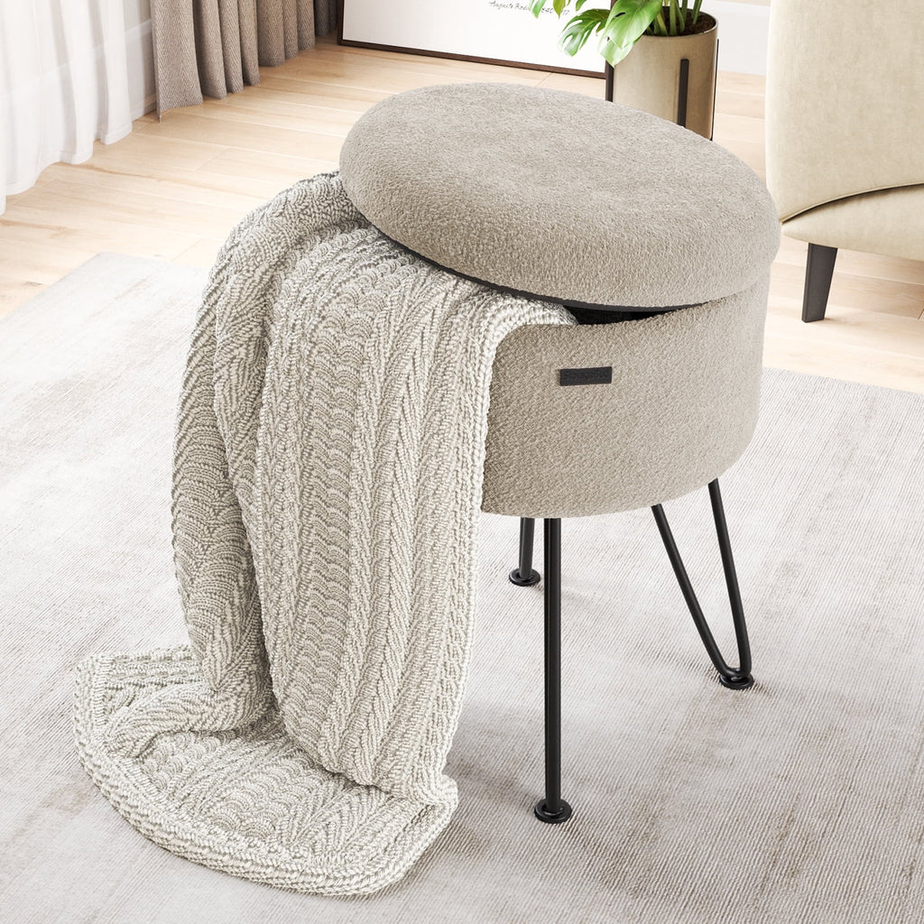 Elladera Hearth & Harbor Round Ottoman with Storage, Luxurious Foot Stool and Chic