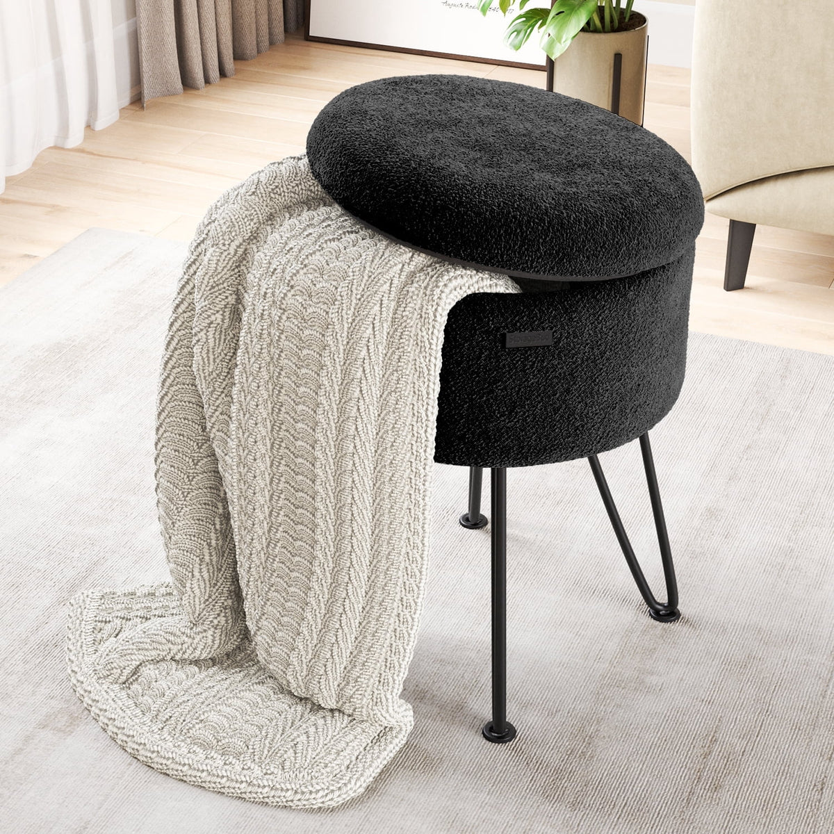 Elladera Hearth & Harbor Round Ottoman with Storage, Luxurious Foot Stool and Chic