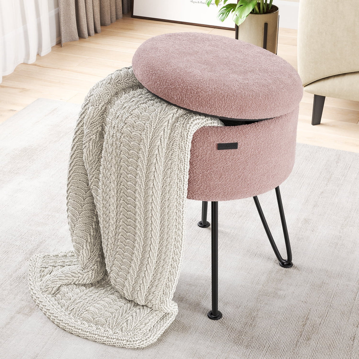 Elladera Hearth & Harbor Round Ottoman with Storage, Luxurious Foot Stool and Chic