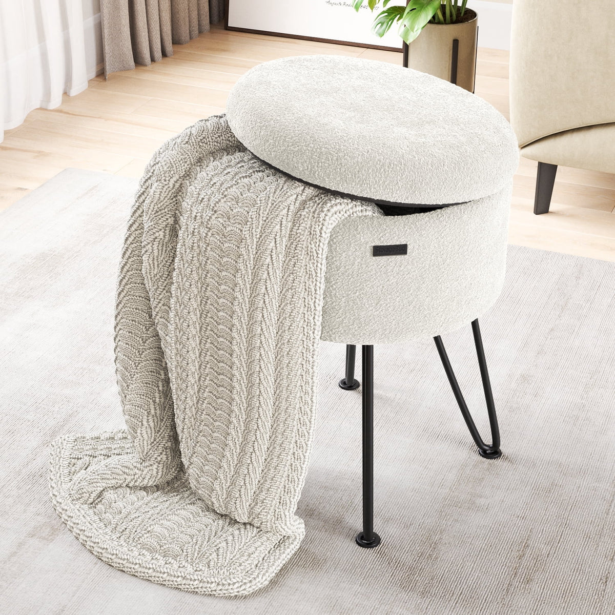 Elladera Hearth & Harbor Round Ottoman with Storage, Luxurious Foot Stool and Chic