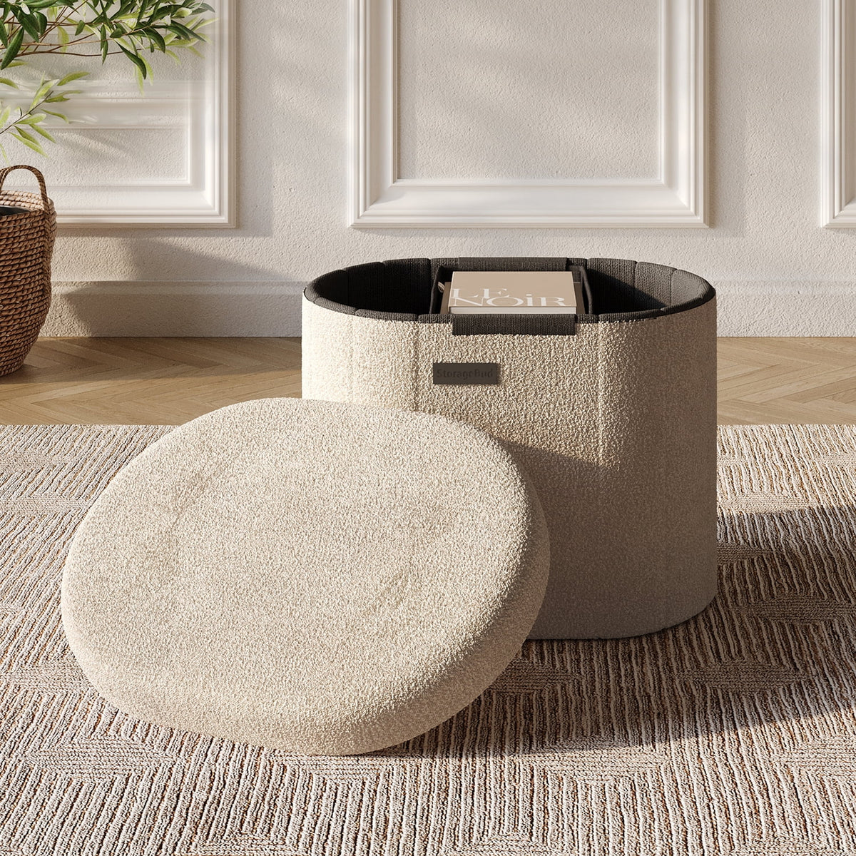Elladera Hearth & Harbor Oval Storage Ottoman Bench, Boucle 30" Ottoman with