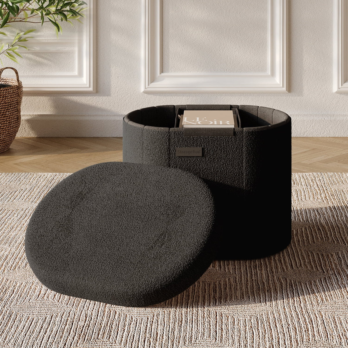 Elladera Hearth & Harbor Oval Storage Ottoman Bench, Boucle 30" Ottoman with
