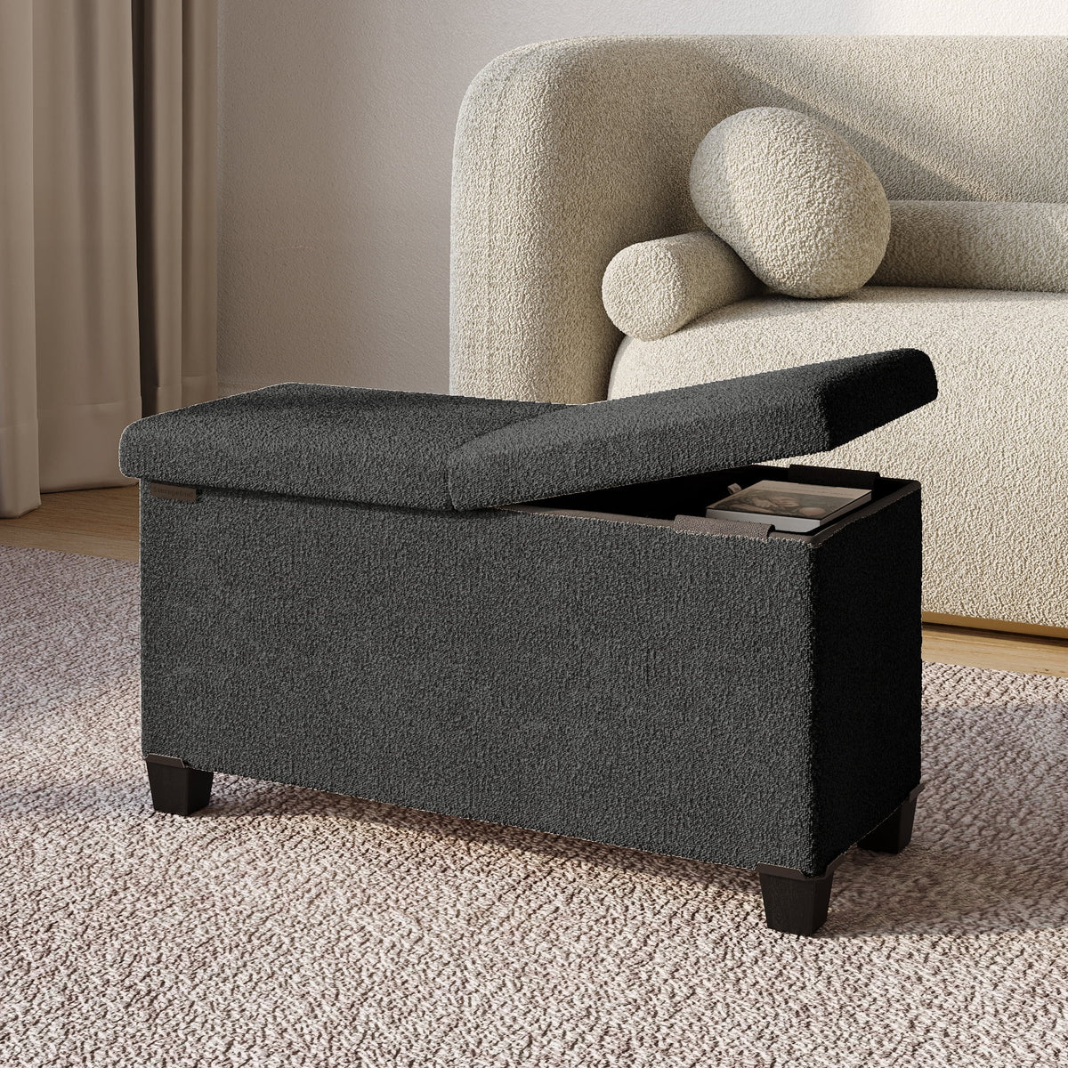 Elladera Hearth & Harbor Storage Ottoman Bench, Boucle 16" Ottoman with Storage, Pink