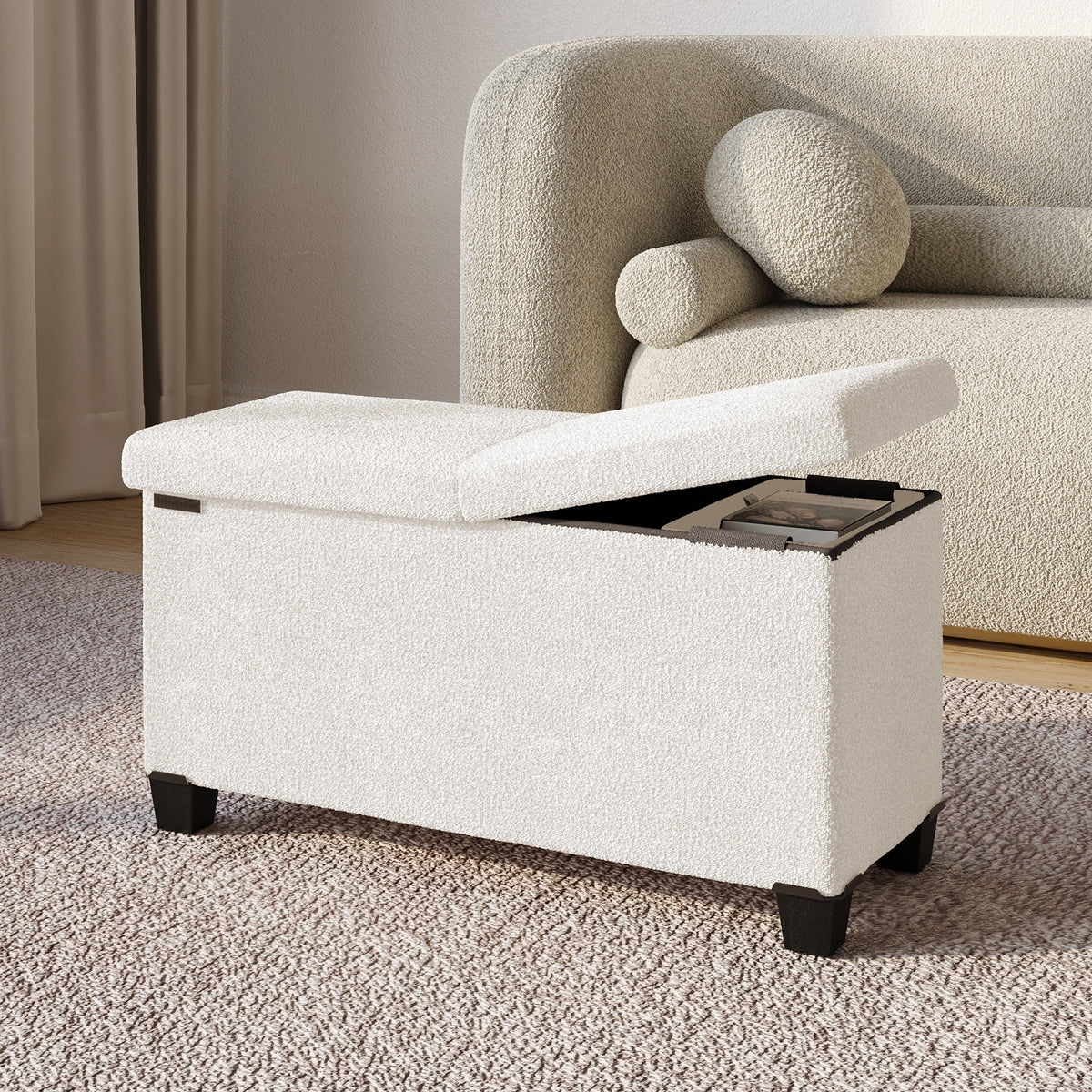 Elladera Hearth & Harbor Storage Ottoman Bench, Boucle 16" Ottoman with Storage, Pink