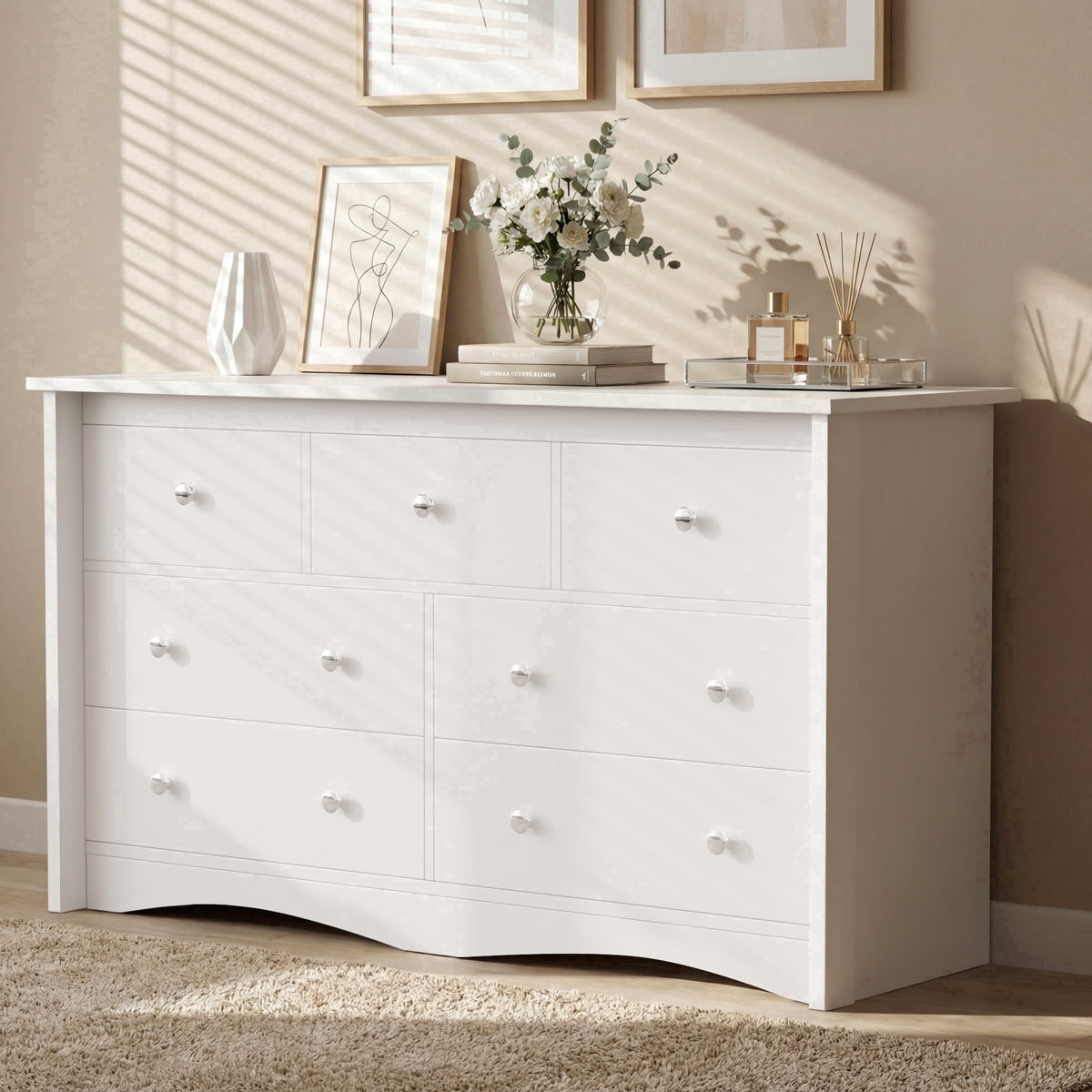 Elladera 6 Drawer Dresser for Bedroom, 47'' Wide Wood Double Chest of Drawers with