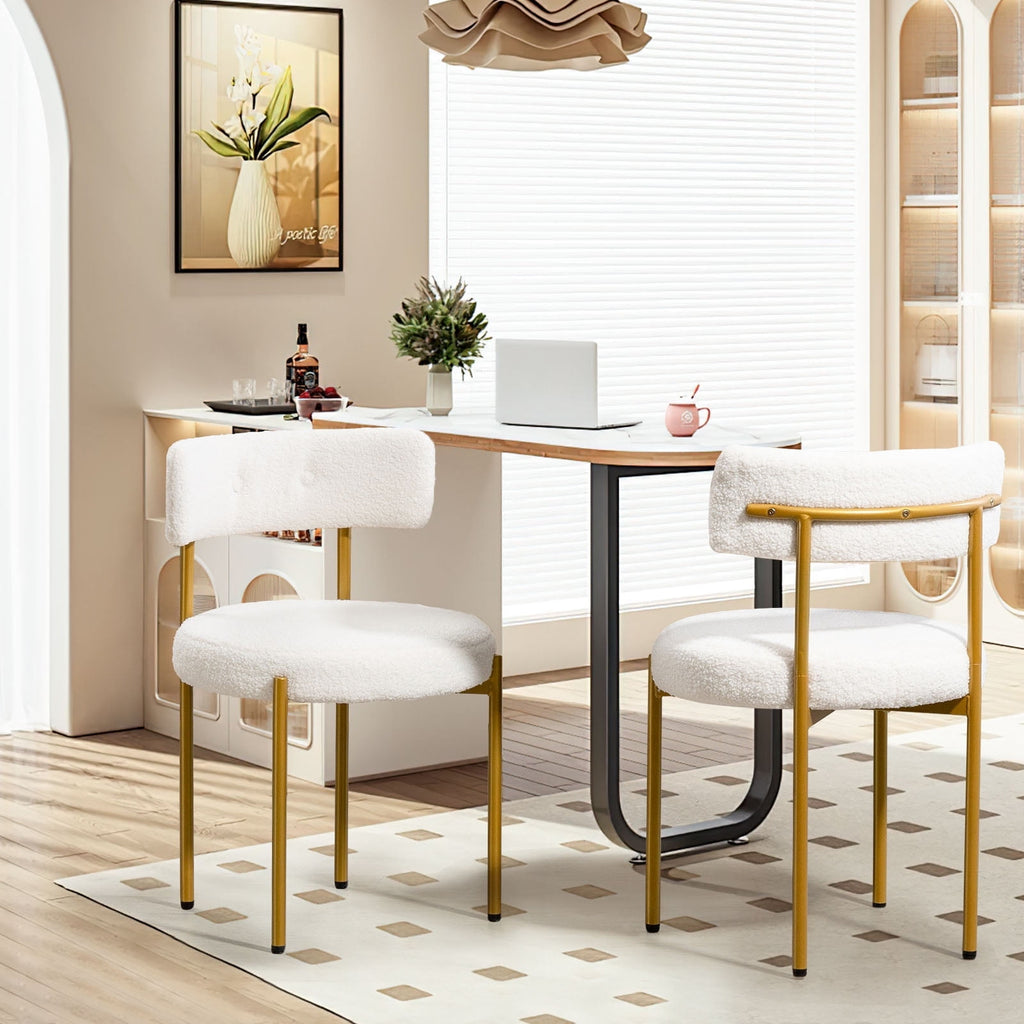 Elladera Homhum Mid-Century Modern Dining Chairs Set of 2, Upholstered Boucle